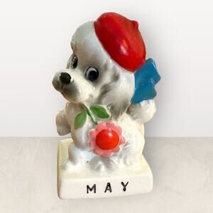 Vtg Norcrest May Dog of Month Birthday Puppy Figurine Ceramic Japan A646 Flower